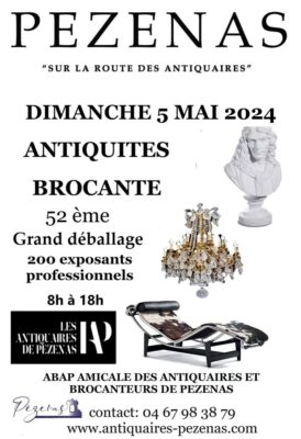 Les brocanteurs et antiquaires de Pézenas (Hérault) organisent leur grand déballage de printemps le dimanche 5 mai 2024