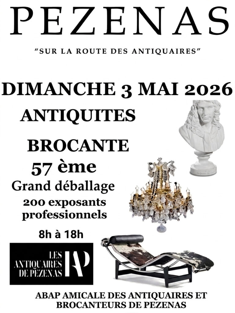 Les brocanteurs et antiquaires de Pézenas (Hérault) organisent leur grand déballage de printemps le dimanche 3 mai 2026