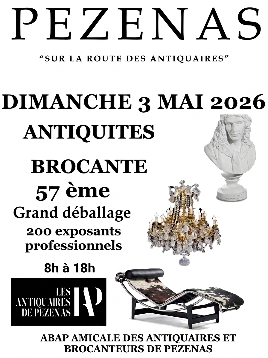 Les brocanteurs et antiquaires de Pézenas (Hérault) organisent leur grand déballage de printemps le dimanche 3 mai 2026